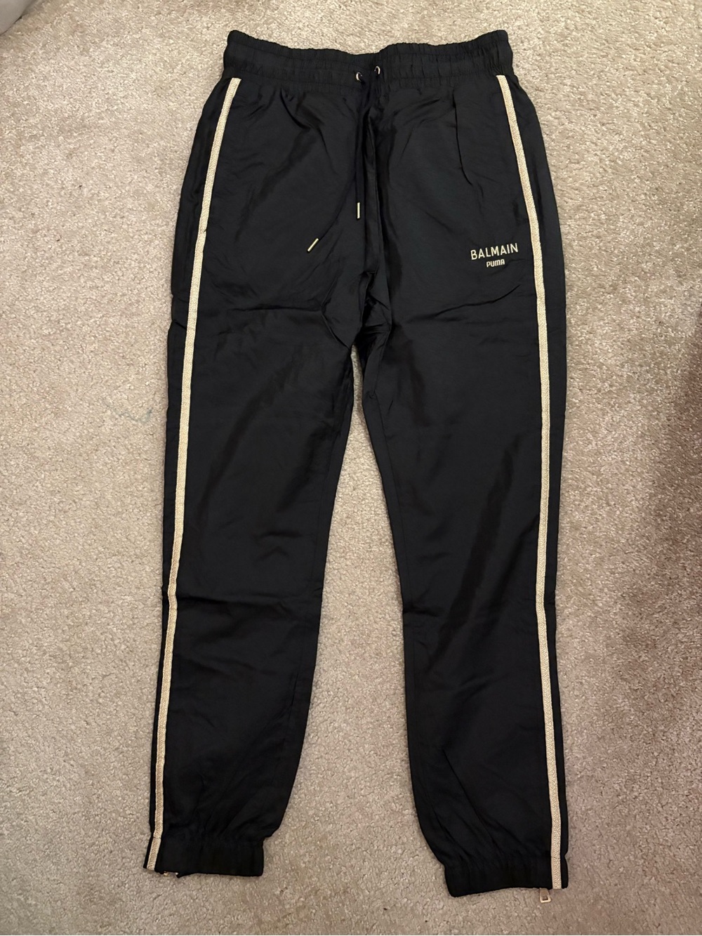 Balmain Black Joggers with Gold Side Stripes